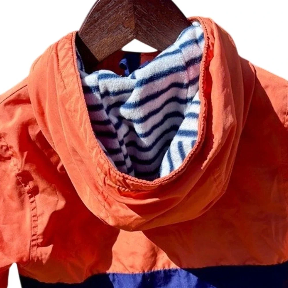 OshKosh‎ B'gosh Windbreaker Kids Size 4 Orange Navy Blue Colorblock Hood GOOD